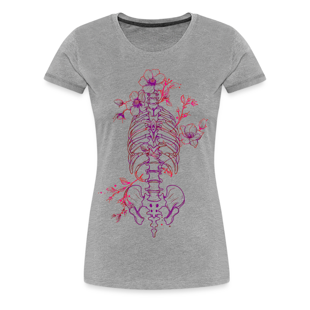 Menschlicher Skelett Torso mit Blumen in lila pink - Frauen Premium T-Shirt - Grau meliert