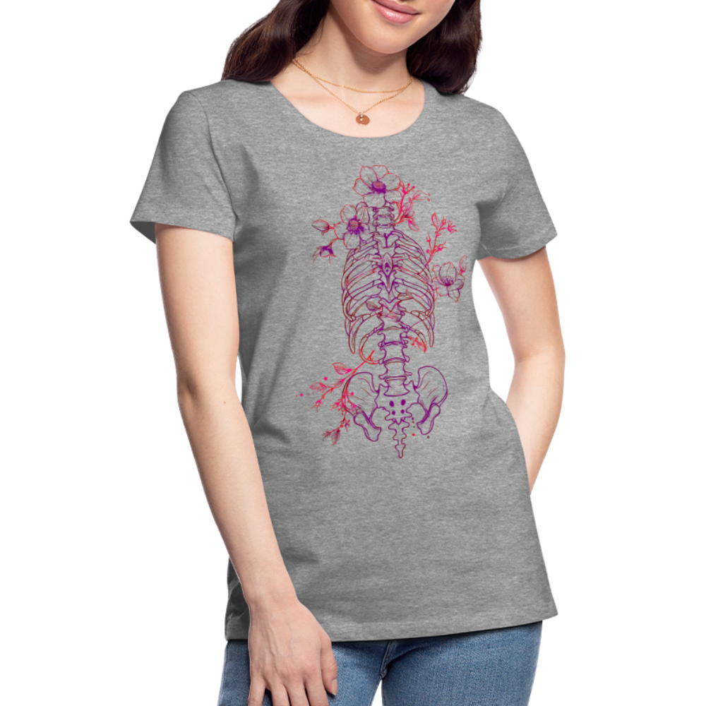 Menschlicher Skelett Torso mit Blumen in lila pink - Frauen Premium T-Shirt - Grau meliert