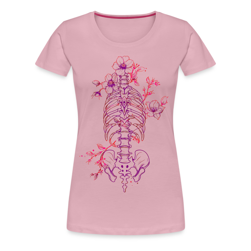 Menschlicher Skelett Torso mit Blumen in lila pink - Frauen Premium T-Shirt - Hellrosa