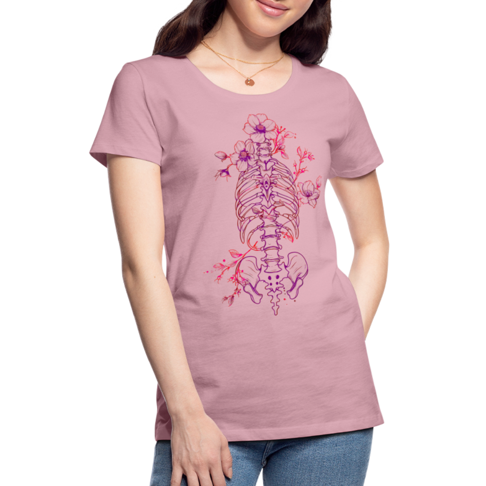 Menschlicher Skelett Torso mit Blumen in lila pink - Frauen Premium T-Shirt - Hellrosa