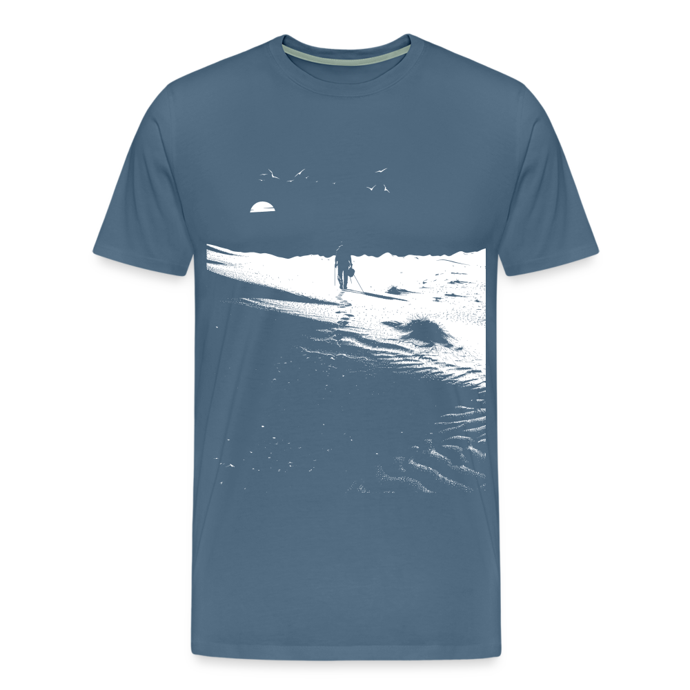 Weg durch die Wüste mit Fußspuren - Monochrom Art - Männer Premium T-Shirt - Blaugrau