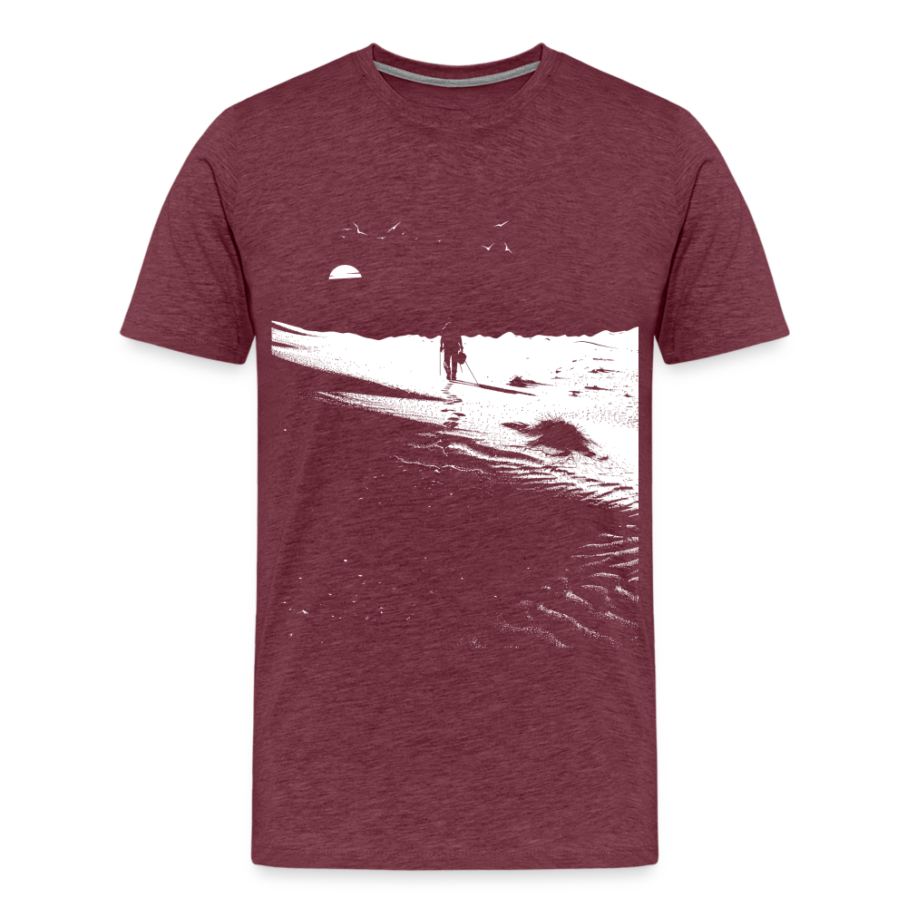 Weg durch die Wüste mit Fußspuren - Monochrom Art - Männer Premium T-Shirt - Bordeauxrot meliert
