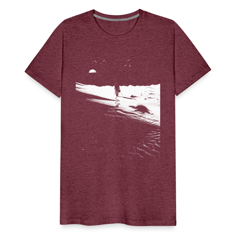 Weg durch die Wüste mit Fußspuren - Monochrom Art - Männer Premium T-Shirt - Bordeauxrot meliert