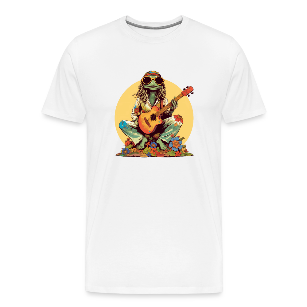 Cooler Hippie Frosch mit Gitarre und Blumen Retro - Männer Premium T-Shirt - Weiß