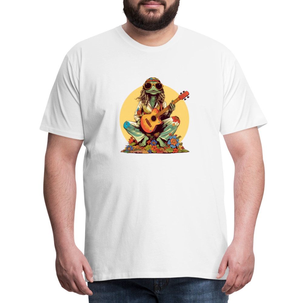 Cooler Hippie Frosch mit Gitarre und Blumen Retro - Männer Premium T-Shirt - Weiß