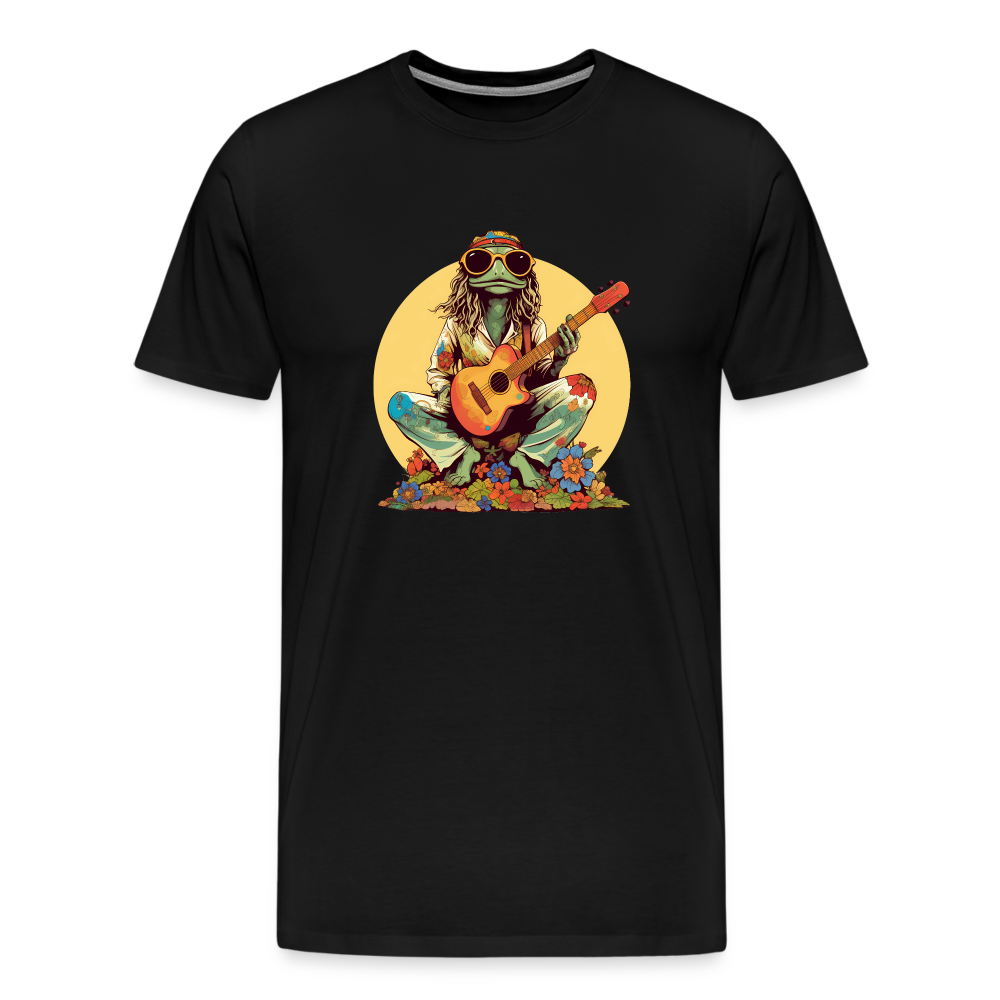 Cooler Hippie Frosch mit Gitarre und Blumen Retro - Männer Premium T-Shirt - Schwarz