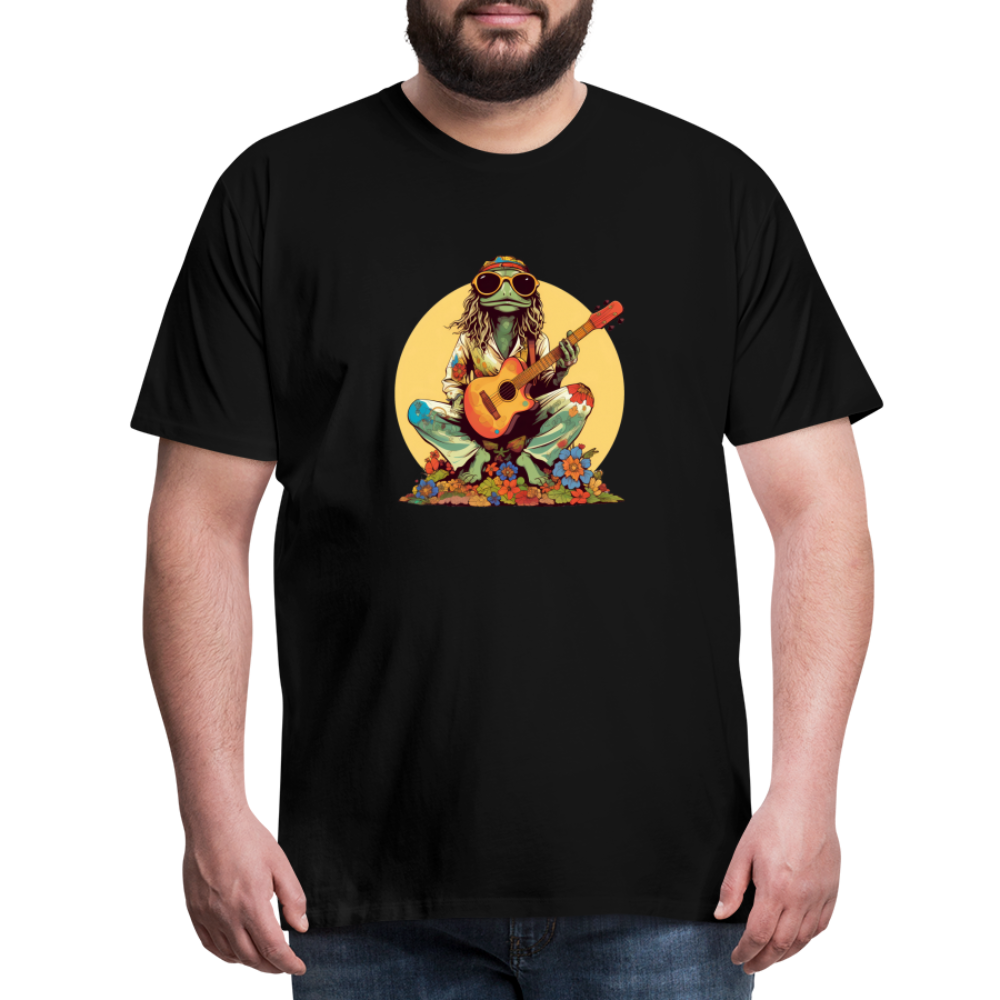 Cooler Hippie Frosch mit Gitarre und Blumen Retro - Männer Premium T-Shirt - Schwarz