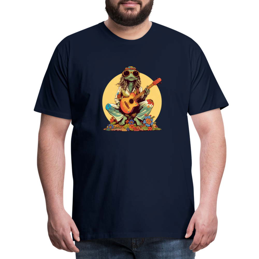 Cooler Hippie Frosch mit Gitarre und Blumen Retro - Männer Premium T-Shirt - Navy