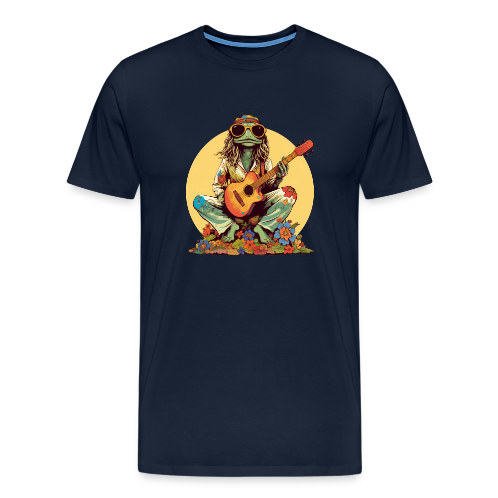 Cooler Hippie Frosch mit Gitarre und Blumen Retro - Männer Premium T-Shirt - Navy