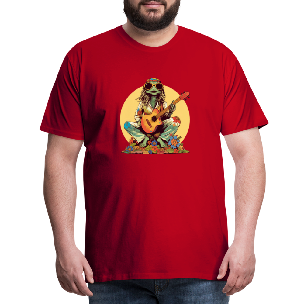 Cooler Hippie Frosch mit Gitarre und Blumen Retro - Männer Premium T-Shirt - Rot