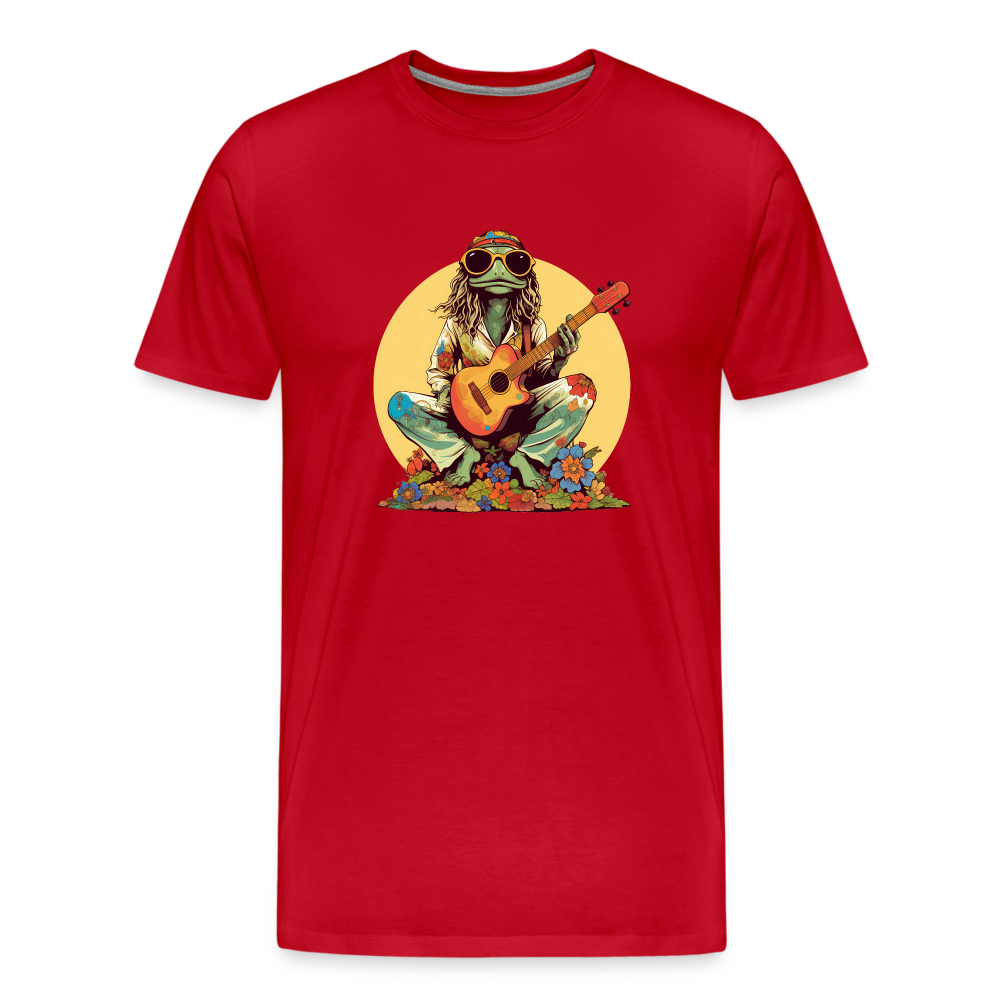 Cooler Hippie Frosch mit Gitarre und Blumen Retro - Männer Premium T-Shirt - Rot