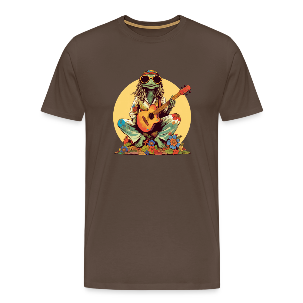 Cooler Hippie Frosch mit Gitarre und Blumen Retro - Männer Premium T-Shirt - Edelbraun