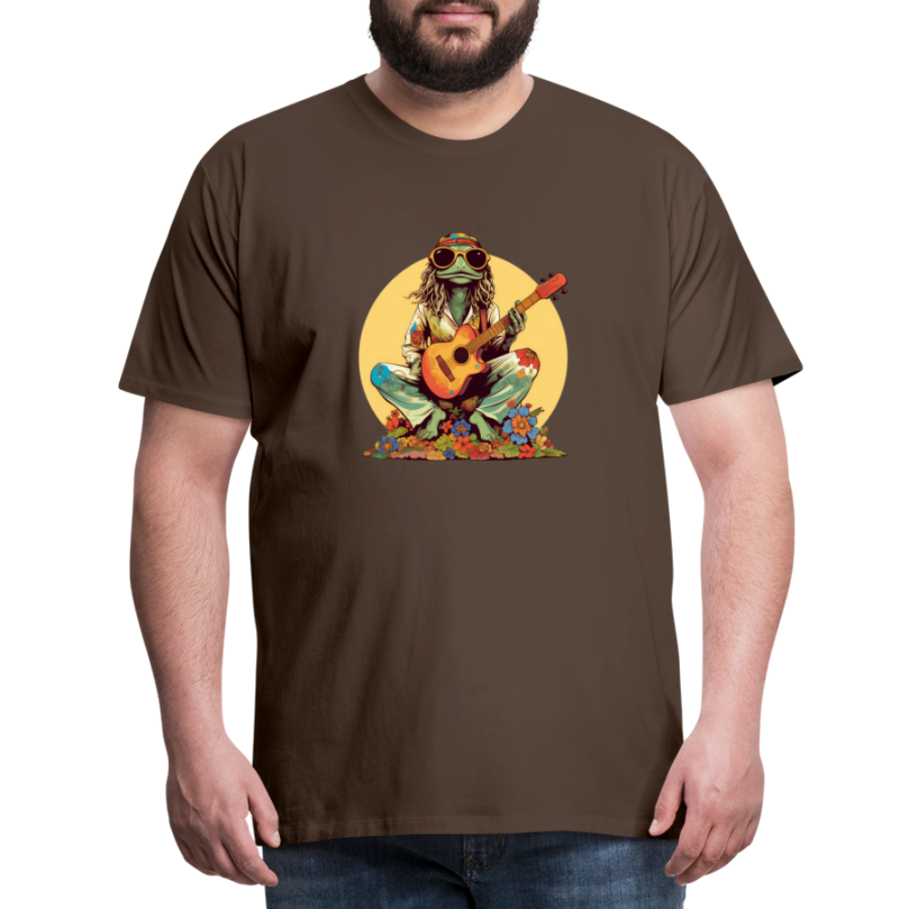 Cooler Hippie Frosch mit Gitarre und Blumen Retro - Männer Premium T-Shirt - Edelbraun