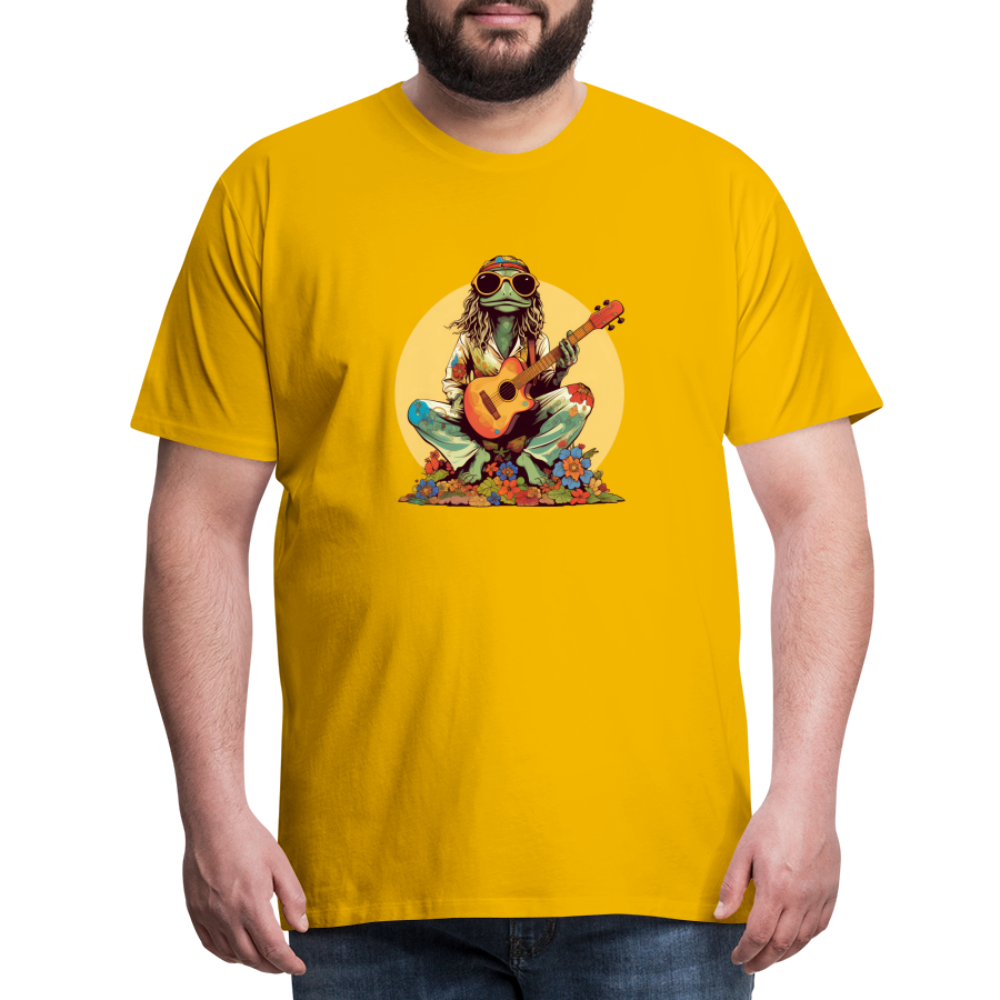 Cooler Hippie Frosch mit Gitarre und Blumen Retro - Männer Premium T-Shirt - Sonnengelb