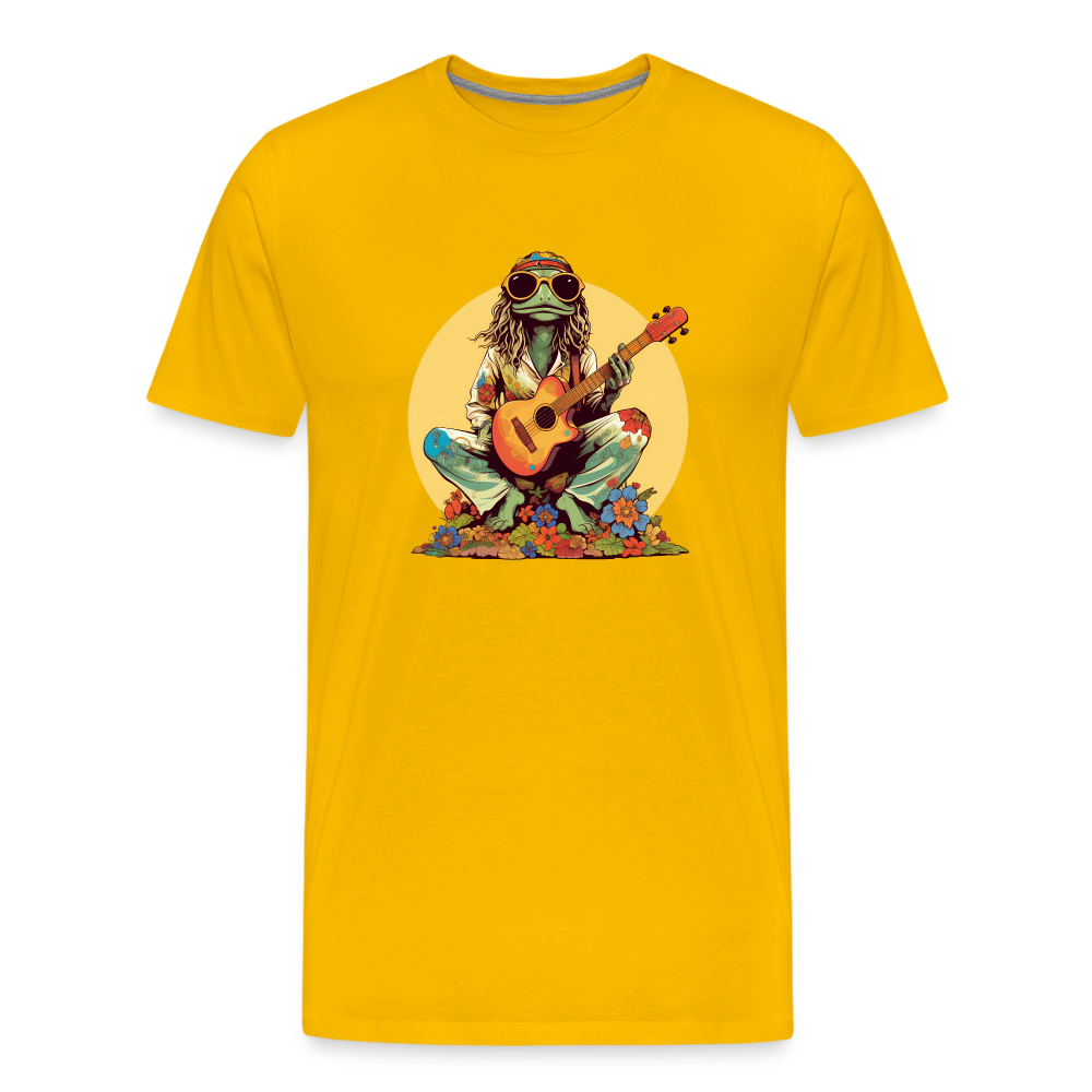 Cooler Hippie Frosch mit Gitarre und Blumen Retro - Männer Premium T-Shirt - Sonnengelb