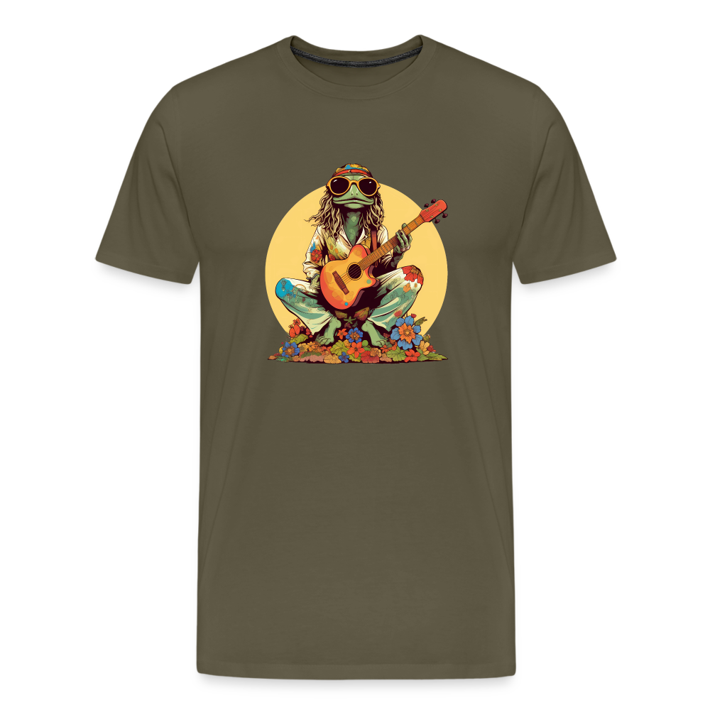 Cooler Hippie Frosch mit Gitarre und Blumen Retro - Männer Premium T-Shirt - Khaki