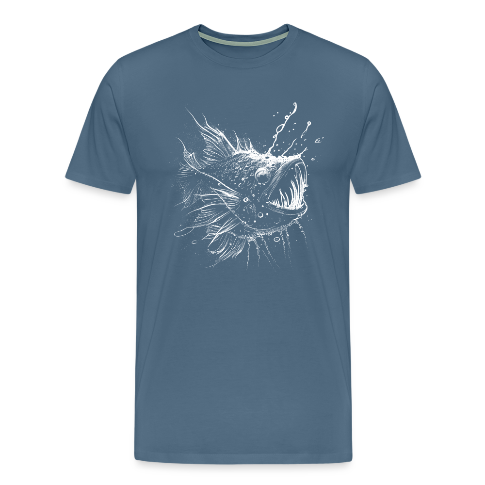 Anglerfisch, Tiefseefisch - Monochrom - Männer Premium T-Shirt - Blaugrau
