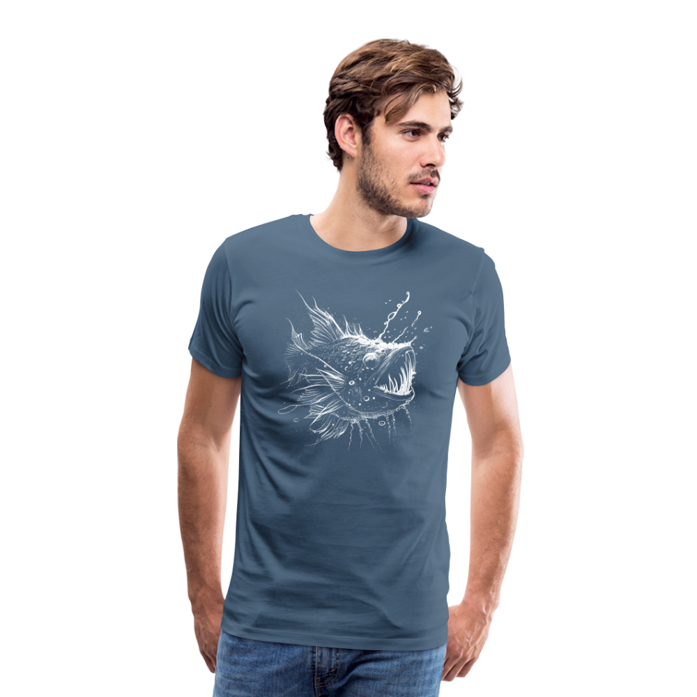 Anglerfisch, Tiefseefisch - Monochrom - Männer Premium T-Shirt - Blaugrau