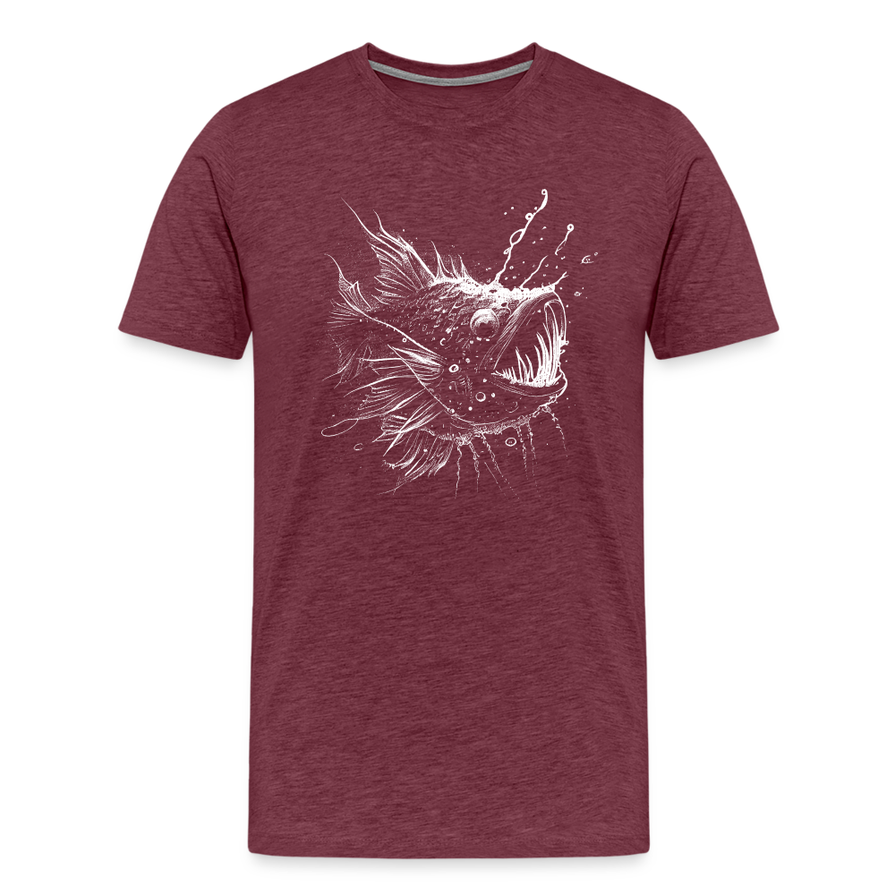 Anglerfisch, Tiefseefisch - Monochrom - Männer Premium T-Shirt - Bordeauxrot meliert