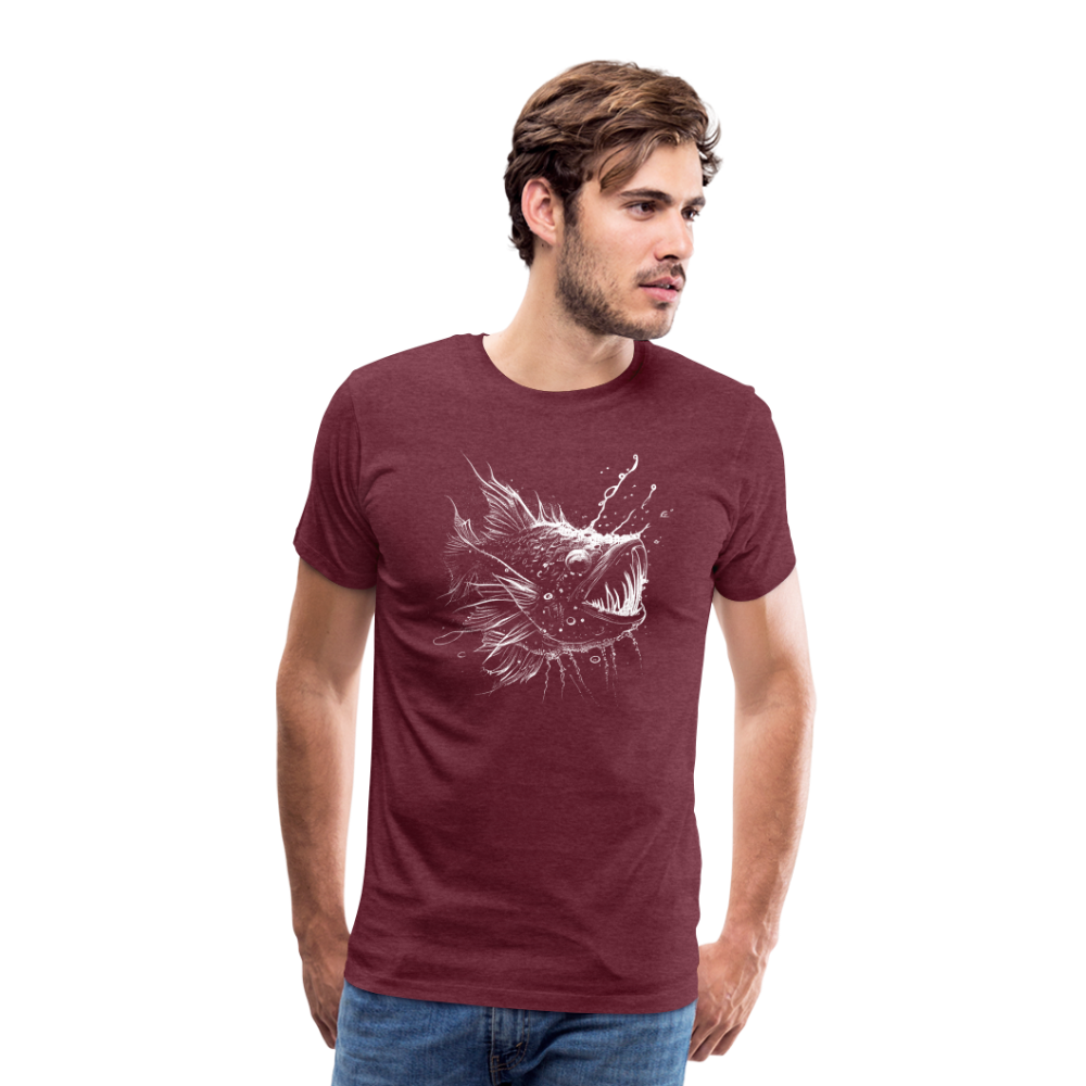 Anglerfisch, Tiefseefisch - Monochrom - Männer Premium T-Shirt - Bordeauxrot meliert