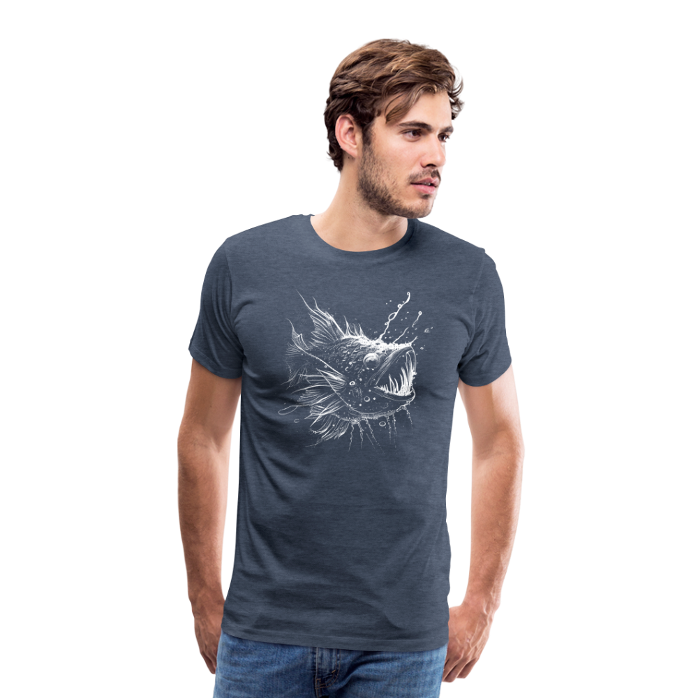 Anglerfisch, Tiefseefisch - Monochrom - Männer Premium T-Shirt - Blau meliert