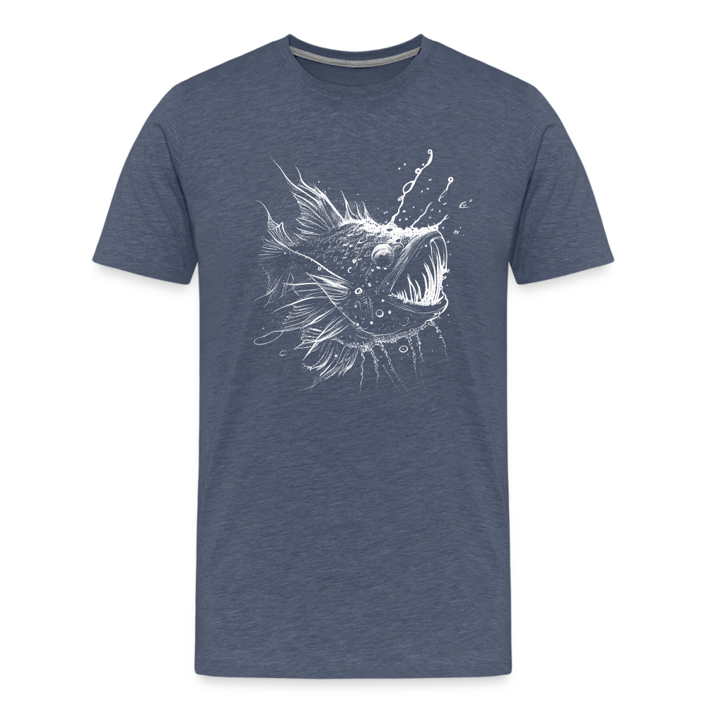 Anglerfisch, Tiefseefisch - Monochrom - Männer Premium T-Shirt - Blau meliert