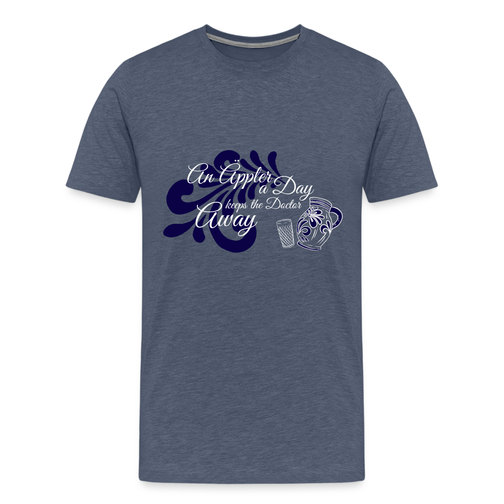An Äppler a Day, keeps the Doctor away - Hessisch Mundart - Männer Premium T-Shirt - Blau meliert