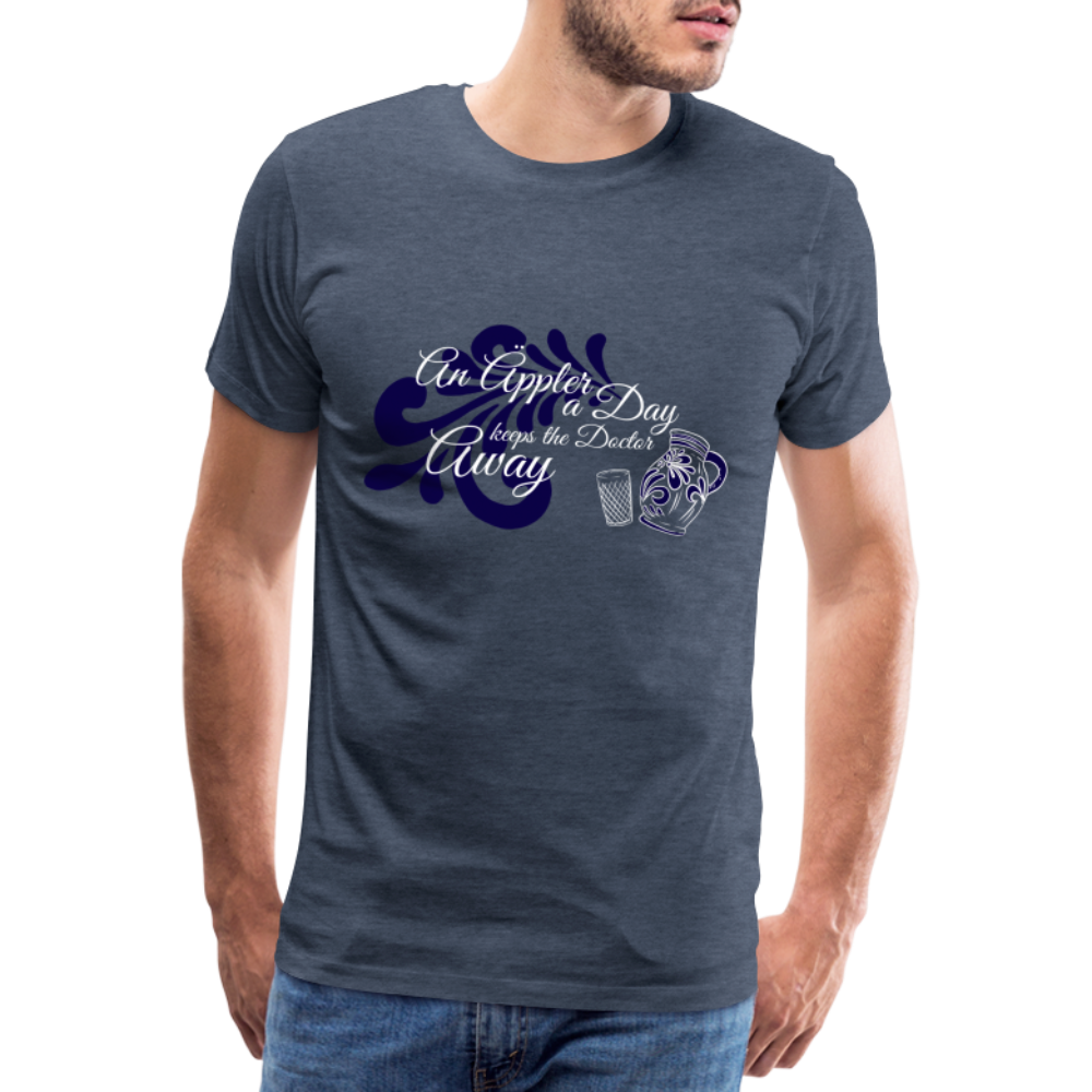 An Äppler a Day, keeps the Doctor away - Hessisch Mundart - Männer Premium T-Shirt - Blau meliert