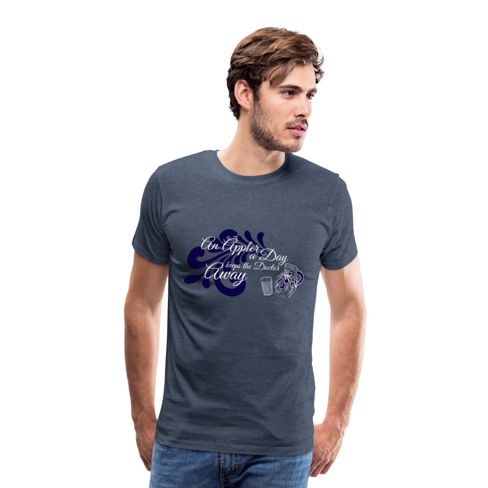 An Äppler a Day, keeps the Doctor away - Hessisch Mundart - Männer Premium T-Shirt - Blau meliert