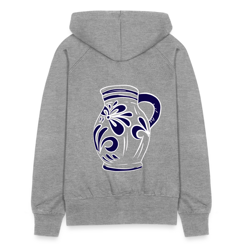 Bembel - weiß, blau- Hessisch Mundart - Frauen Premium Kapuzen Jacke - Grau meliert