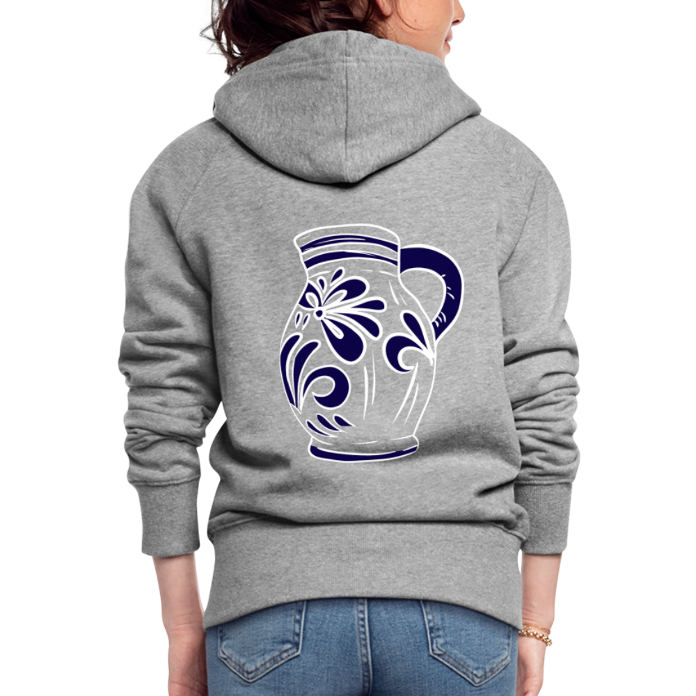 Bembel - weiß, blau- Hessisch Mundart - Frauen Premium Kapuzen Jacke - Grau meliert