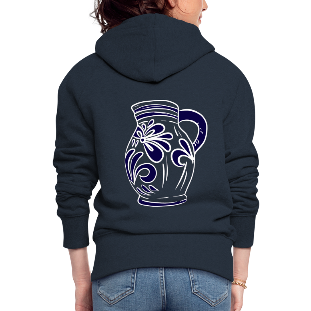 Bembel - weiß, blau- Hessisch Mundart - Frauen Premium Kapuzen Jacke - Navy