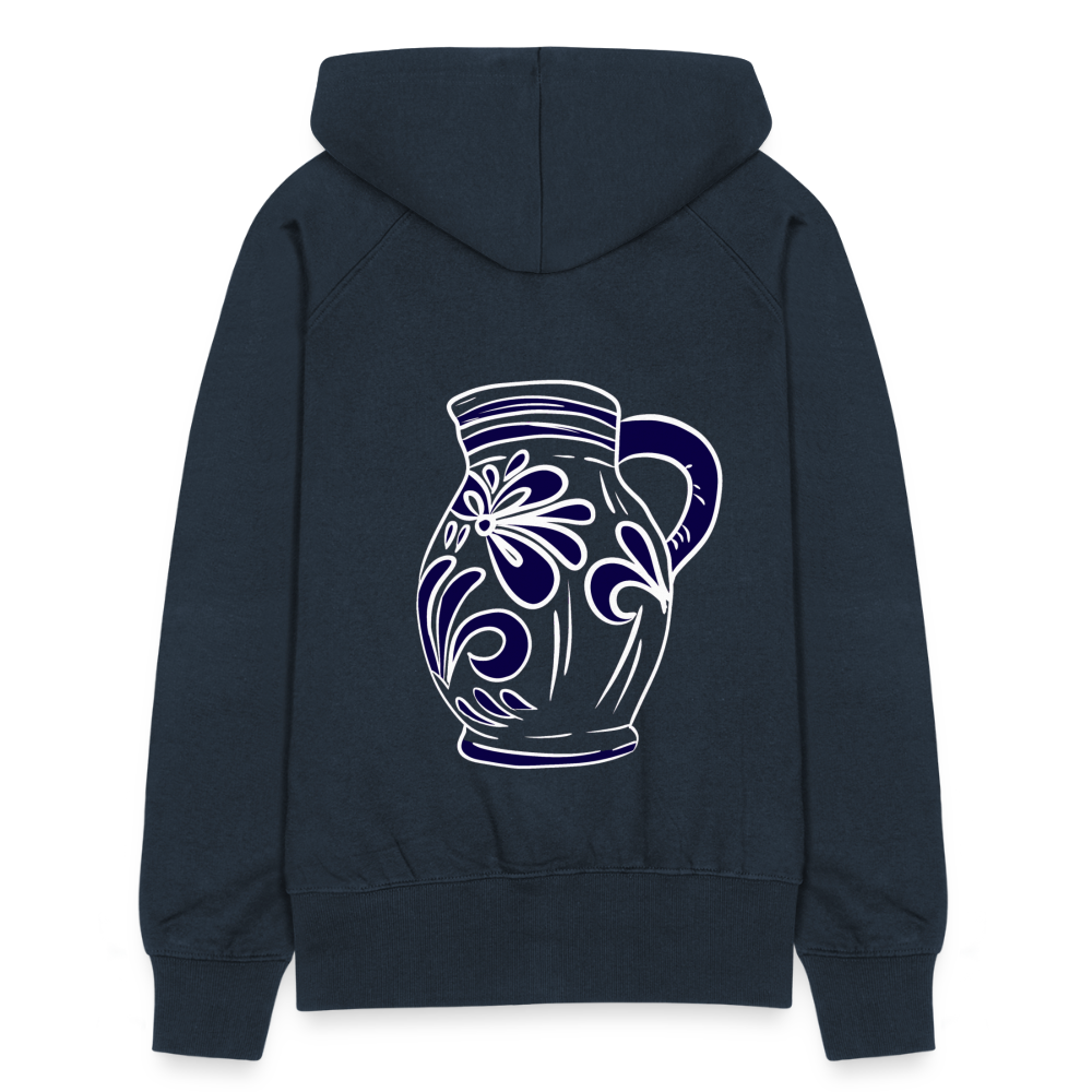 Bembel - weiß, blau- Hessisch Mundart - Frauen Premium Kapuzen Jacke - Navy