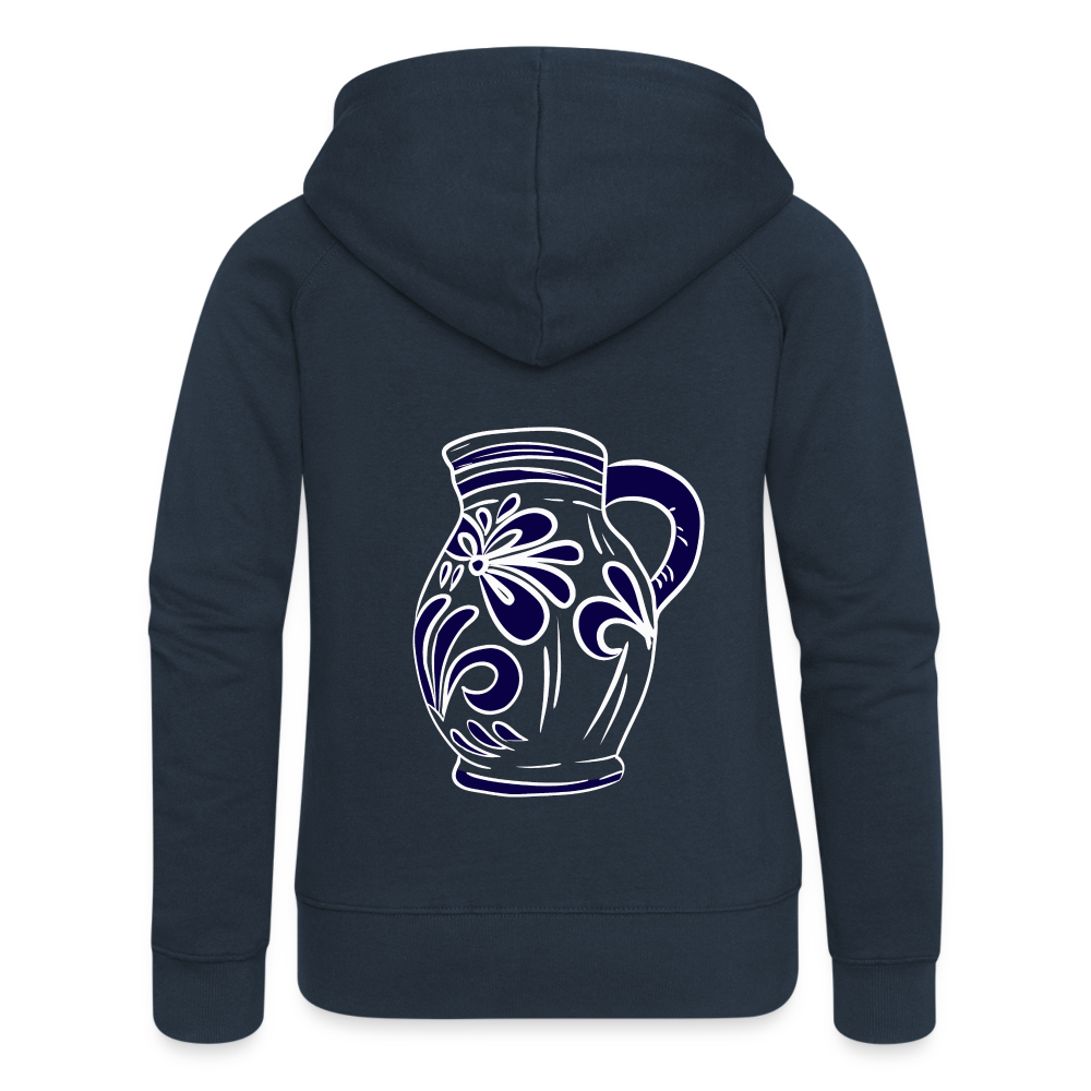 Bembel - weiß, blau- Hessisch Mundart - Frauen Premium Kapuzen Jacke - Navy