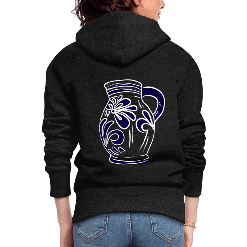 Bembel - weiß, blau- Hessisch Mundart - Frauen Premium Kapuzen Jacke - Anthrazit
