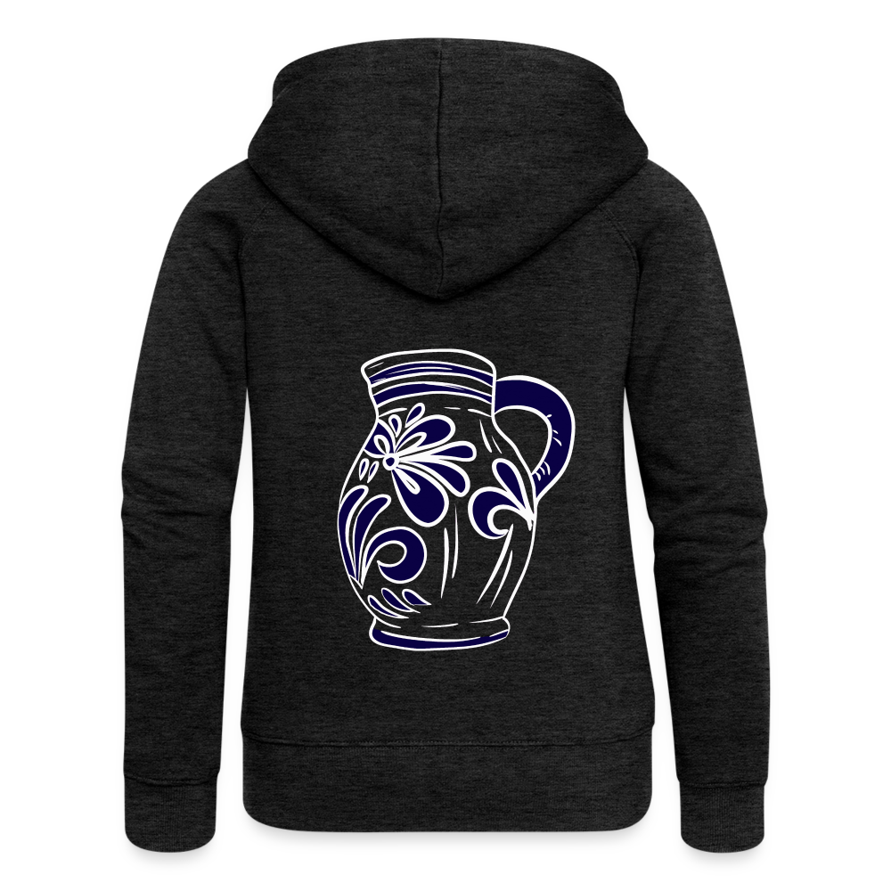 Bembel - weiß, blau- Hessisch Mundart - Frauen Premium Kapuzen Jacke - Anthrazit