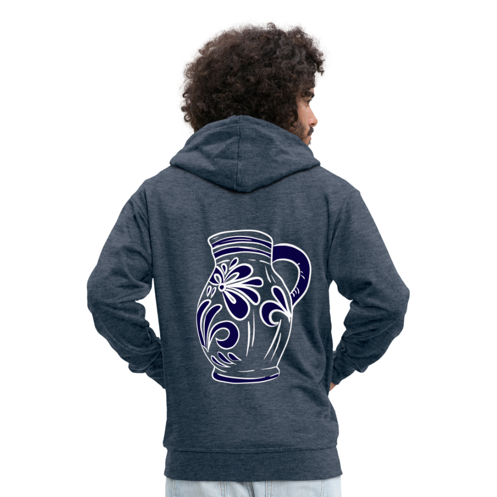 Bembel - weiß, blau - Hessisch Mundart - Männer Premium Kapuzen Jacke - Jeansblau