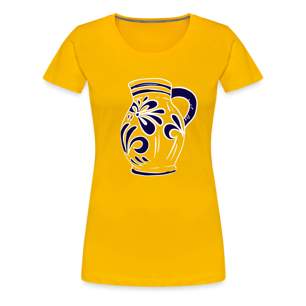 Bembel - weiß, blau - Hessisch Mundart - Frauen Premium T-Shirt - Sonnengelb
