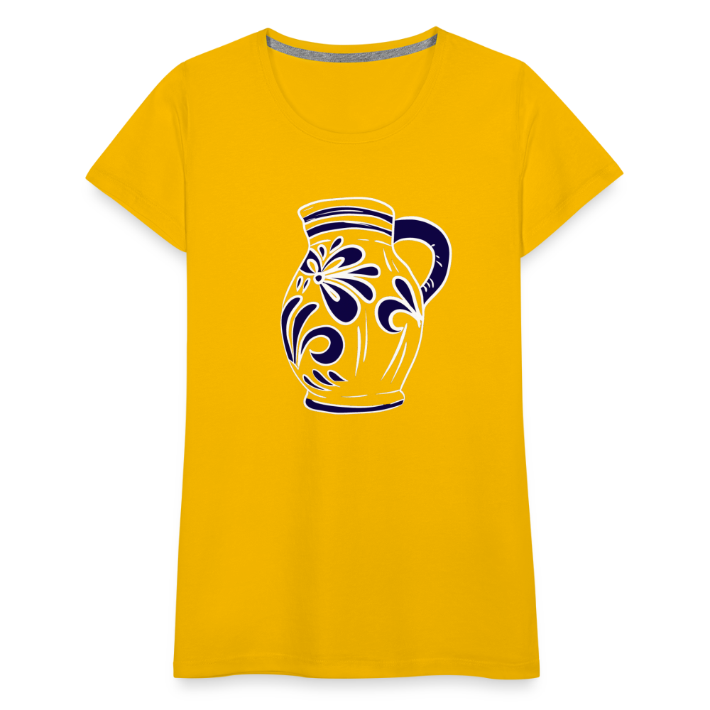 Bembel - weiß, blau - Hessisch Mundart - Frauen Premium T-Shirt - Sonnengelb