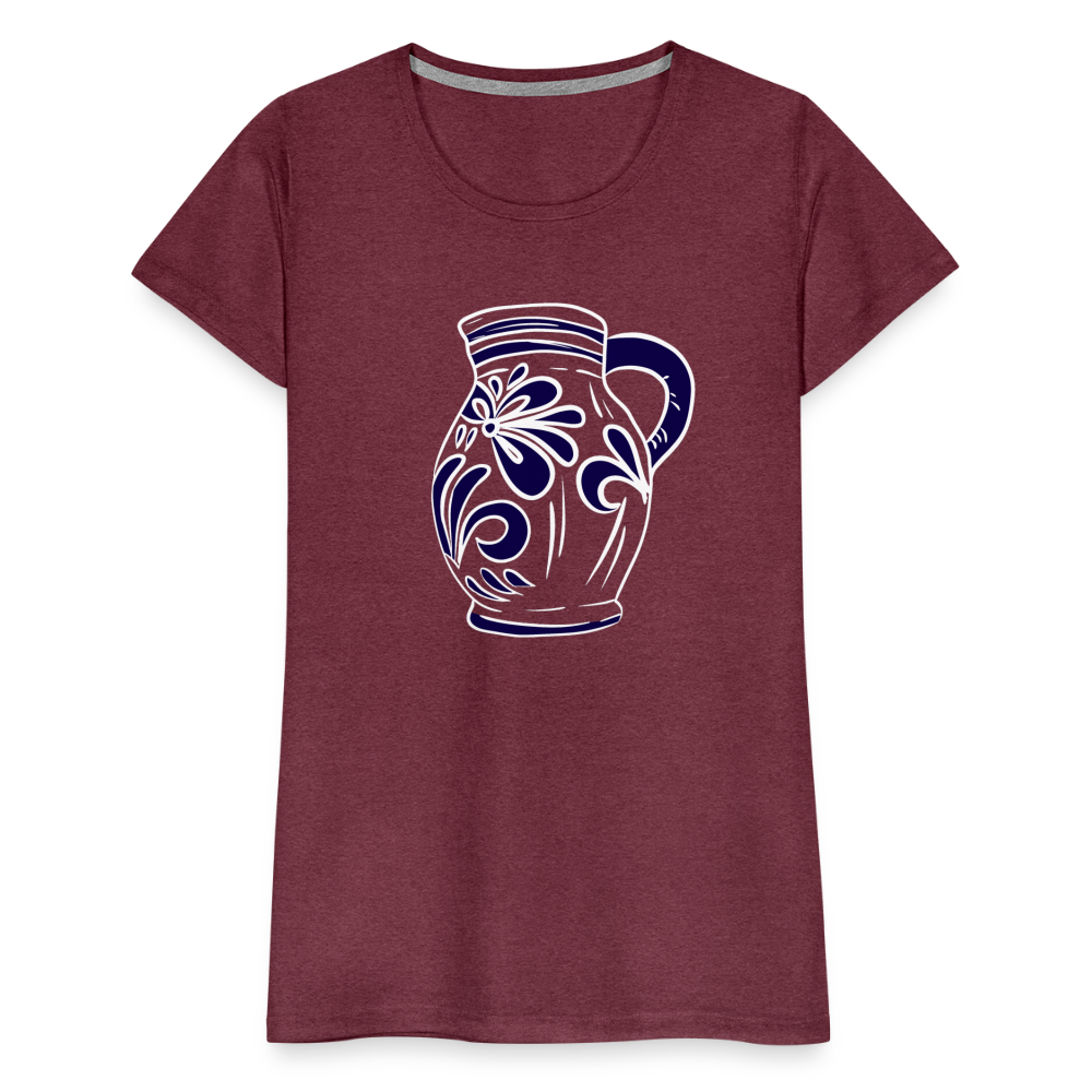 Bembel - weiß, blau - Hessisch Mundart - Frauen Premium T-Shirt - Bordeauxrot meliert
