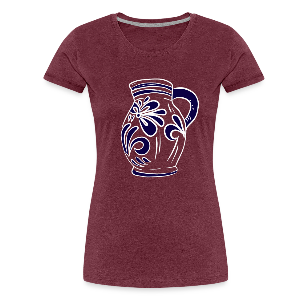 Bembel - weiß, blau - Hessisch Mundart - Frauen Premium T-Shirt - Bordeauxrot meliert