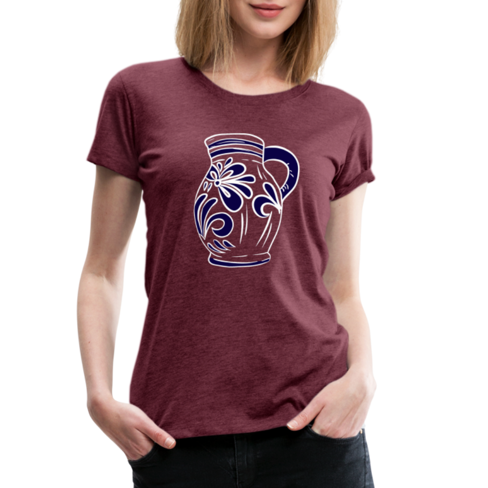 Bembel - weiß, blau - Hessisch Mundart - Frauen Premium T-Shirt - Bordeauxrot meliert