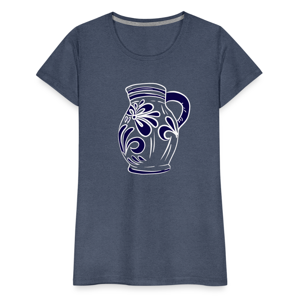 Bembel - weiß, blau - Hessisch Mundart - Frauen Premium T-Shirt - Blau meliert