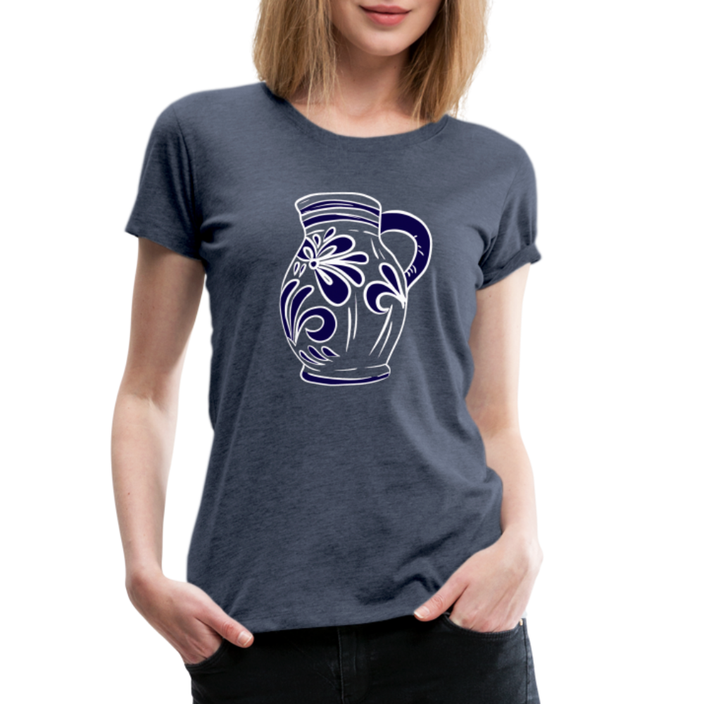 Bembel - weiß, blau - Hessisch Mundart - Frauen Premium T-Shirt - Blau meliert