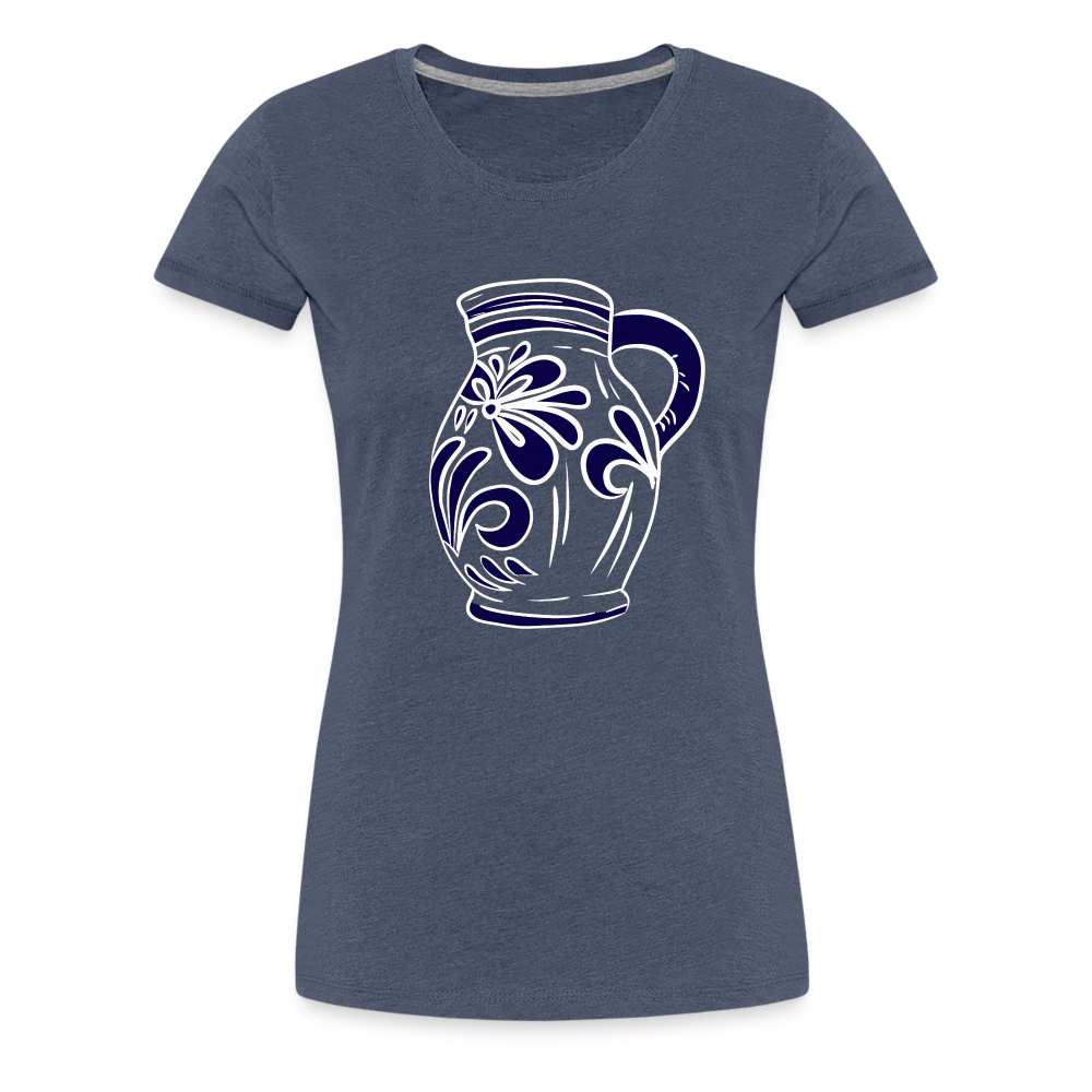 Bembel - weiß, blau - Hessisch Mundart - Frauen Premium T-Shirt - Blau meliert