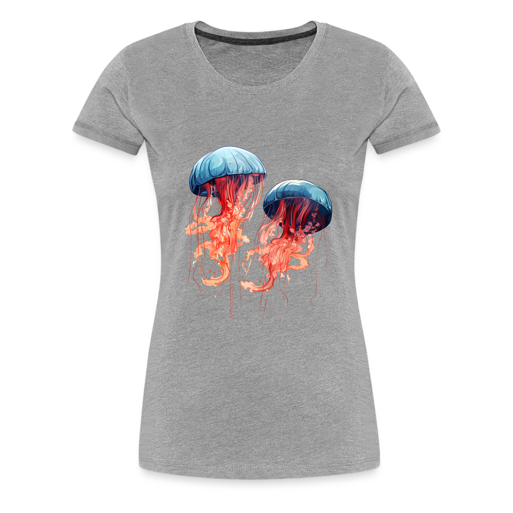 Rosa Blaue Aquarell Quallen - Frauen Premium T-Shirt - Grau meliert