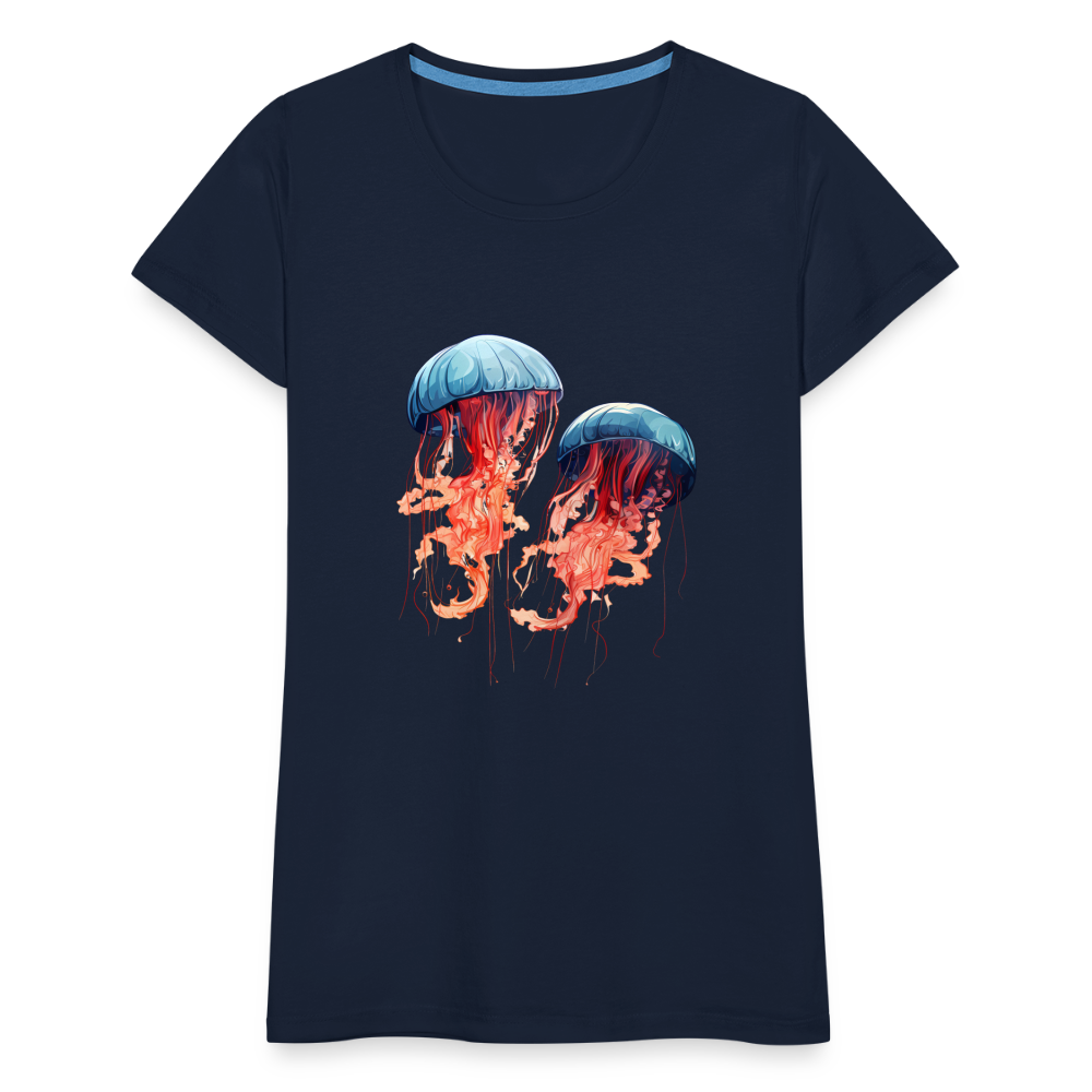 Rosa Blaue Aquarell Quallen - Frauen Premium T-Shirt - Navy