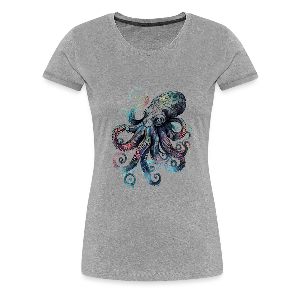 Cooler Wasserfarben Aquarell Oktopus - Frauen Premium T-Shirt - Grau meliert
