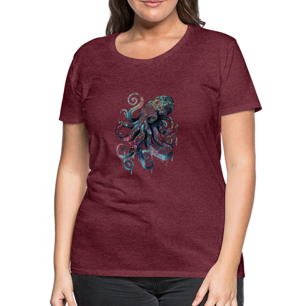 Cooler Wasserfarben Aquarell Oktopus - Frauen Premium T-Shirt - Bordeauxrot meliert