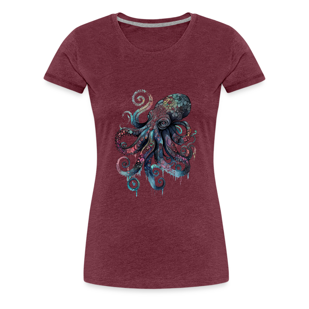 Cooler Wasserfarben Aquarell Oktopus - Frauen Premium T-Shirt - Bordeauxrot meliert